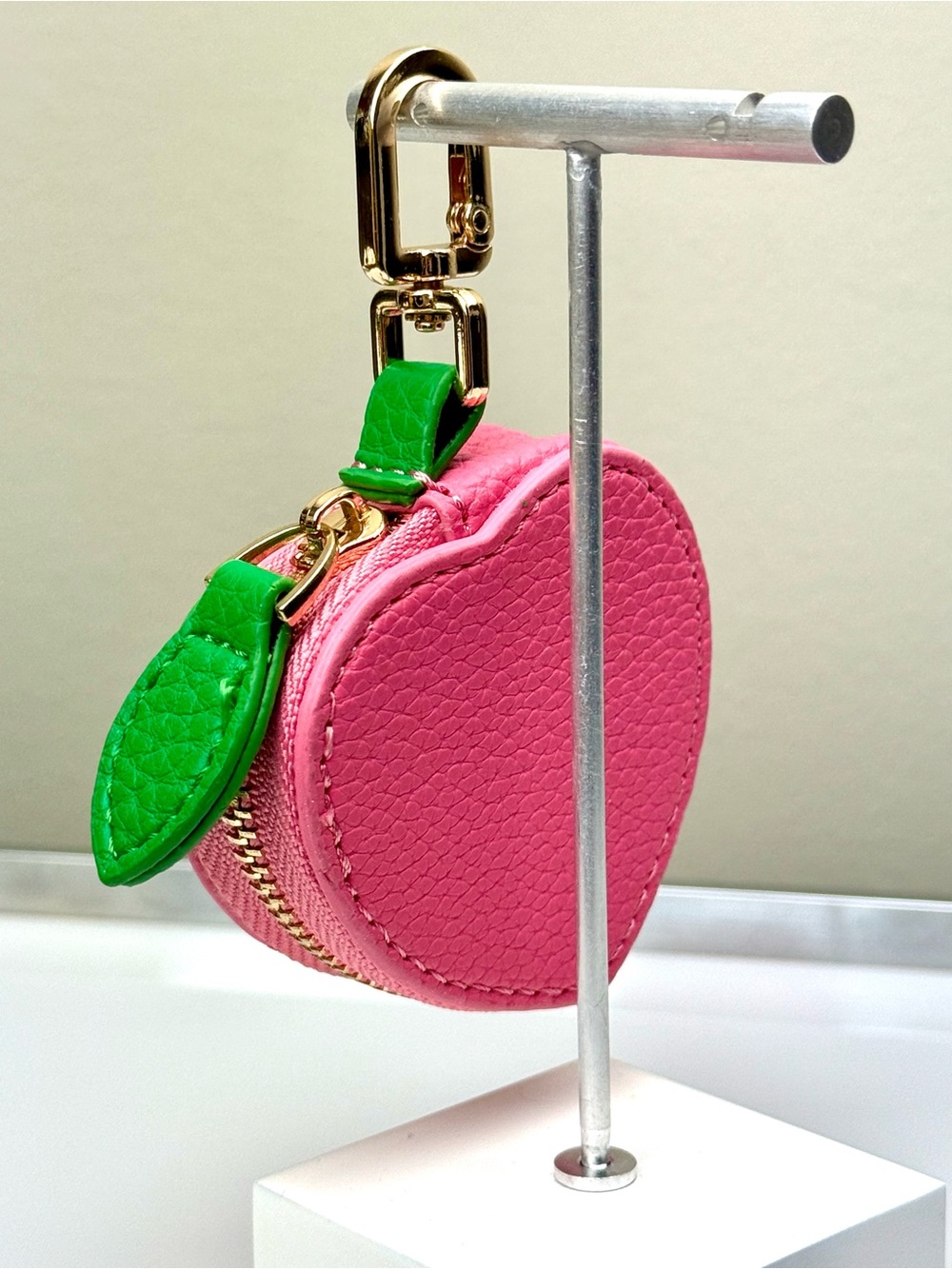 Pink Peach Fruit Micro Mini Bag Charm Coin Purse Keychain - Picture 4 of 14
